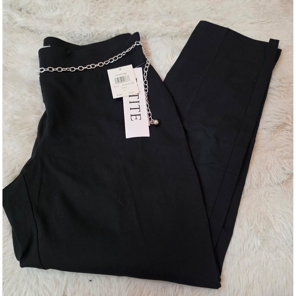 Retrology Petite Black Chain Belt Ankle Dress Pants Trousers - NWT Size PL